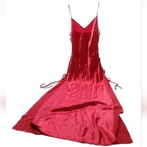 Victoria's Secret VS S 1999 Pink Satin Side Lace-Up Nightgown VTG 90s Y2K Bow